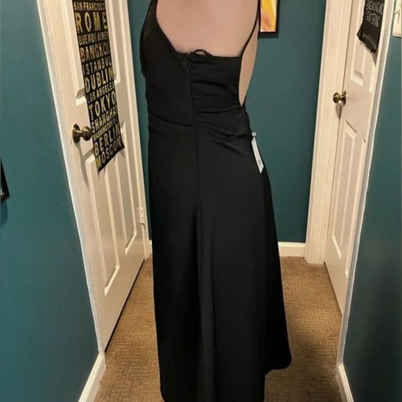 Jason Wu Black Ruched Satin Midi Gown Slip Dress W/Open Strappy Back NWT Sz.S - Picture 3 of 10
